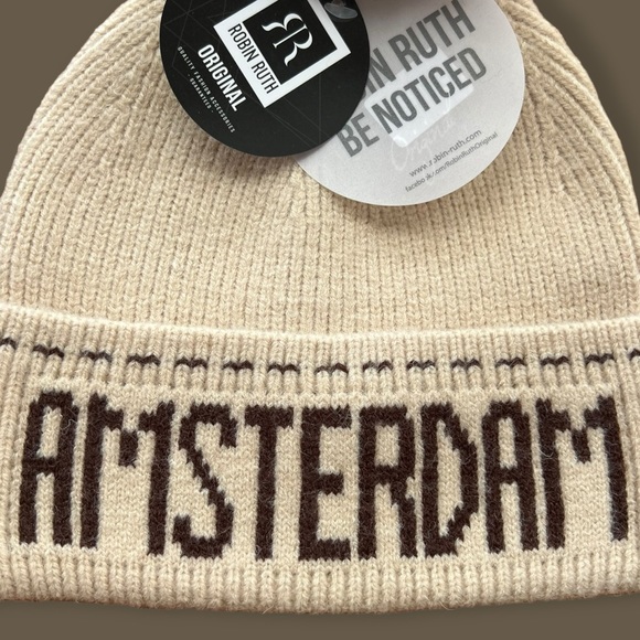 Amsterdam Knit Beanie Unisex Cream Brown Robin Ruth Winter Hat new - Picture 11 of 12